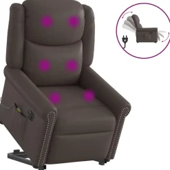 vidaXL Sillas-Sillón de masaje elevable eléctrico marrón brillante