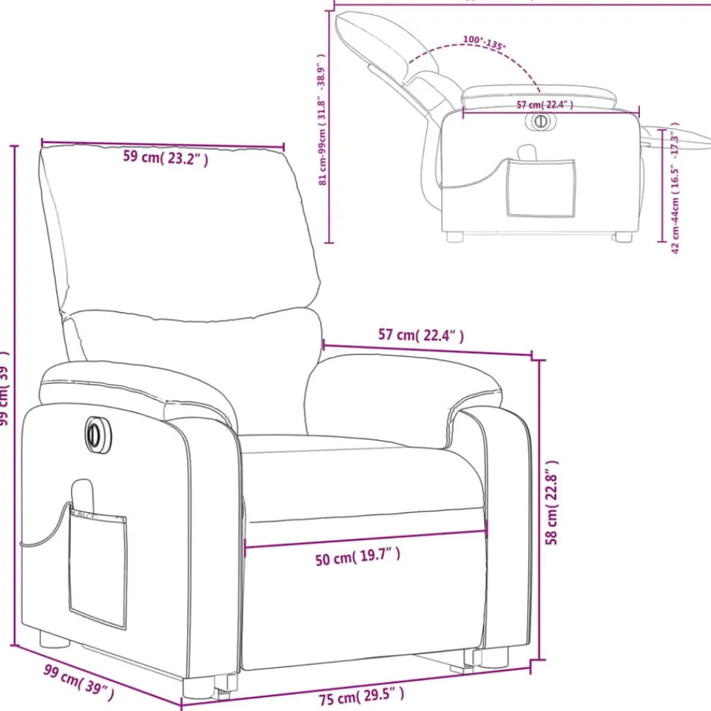 vidaXL Sillas-Sillón de masaje eléctrico reclinable elevable tela