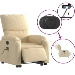 vidaXL Sillas-Sillón de masaje eléctrico reclinable elevable tela