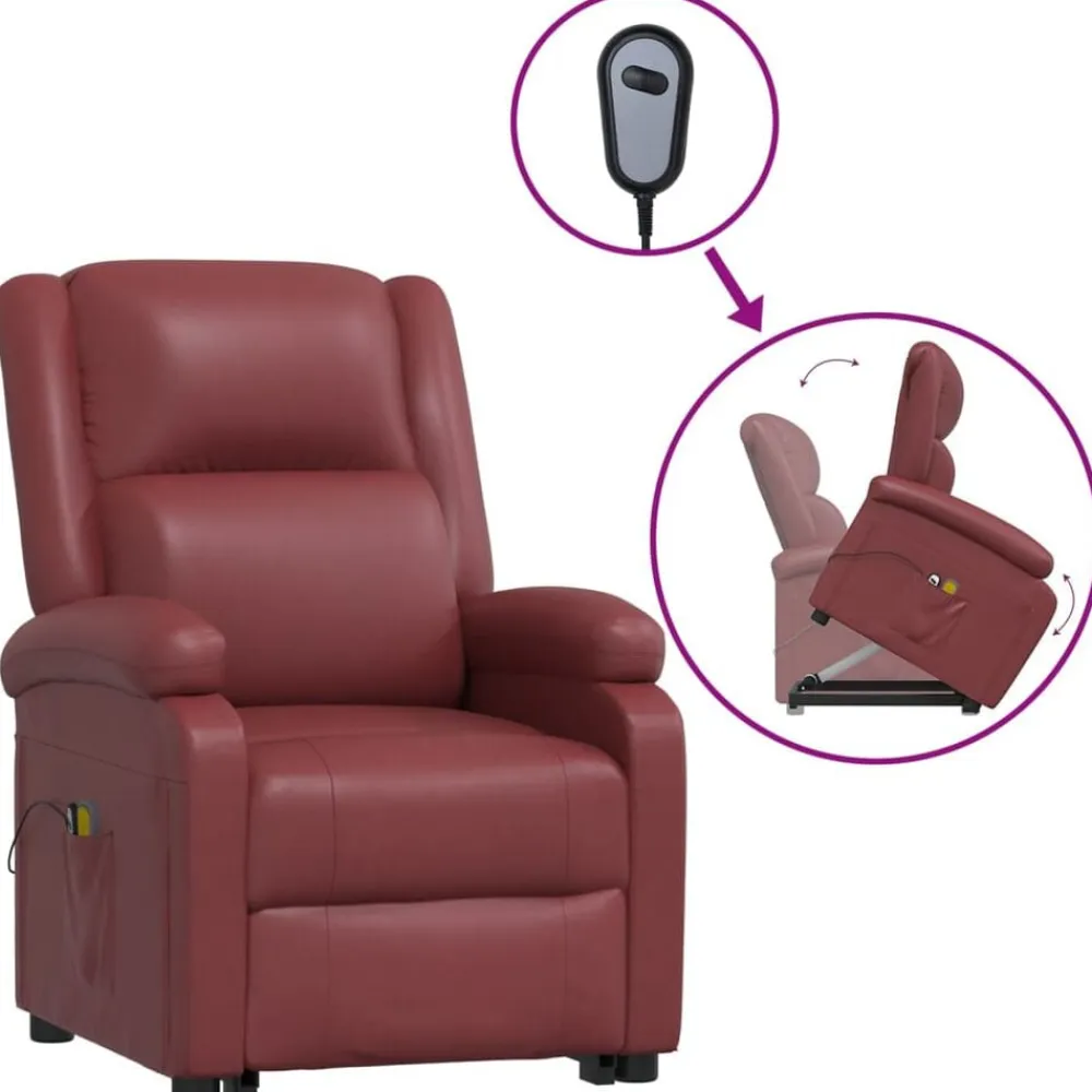 vidaXL Sillas-Sillón de masaje elevable cuero sintético rojo tinto