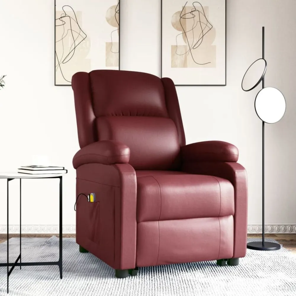 vidaXL Sillas-Sillón de masaje elevable cuero sintético rojo tinto