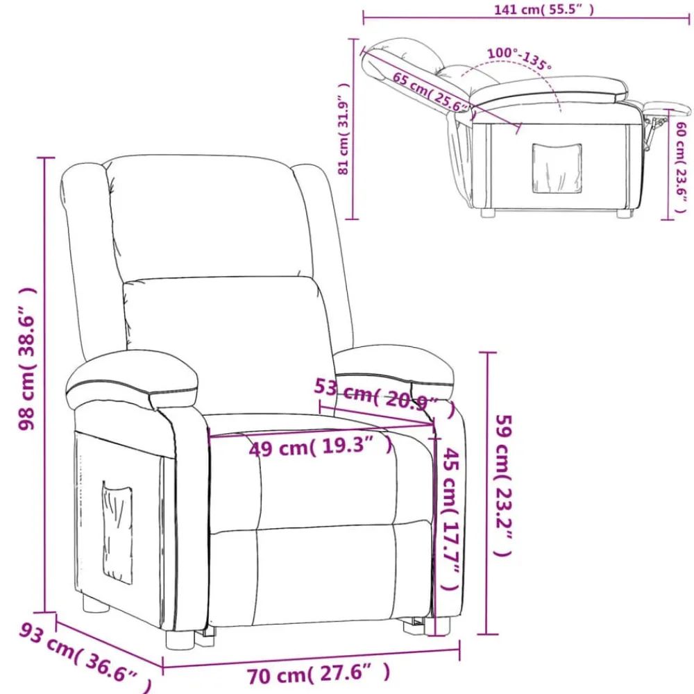 vidaXL Sillas-Sillón de masaje elevable cuero sintético rojo tinto