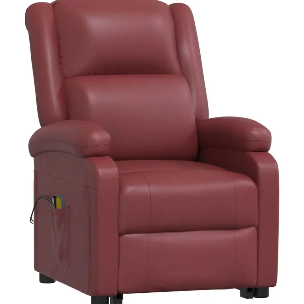 vidaXL Sillas-Sillón de masaje elevable cuero sintético rojo tinto