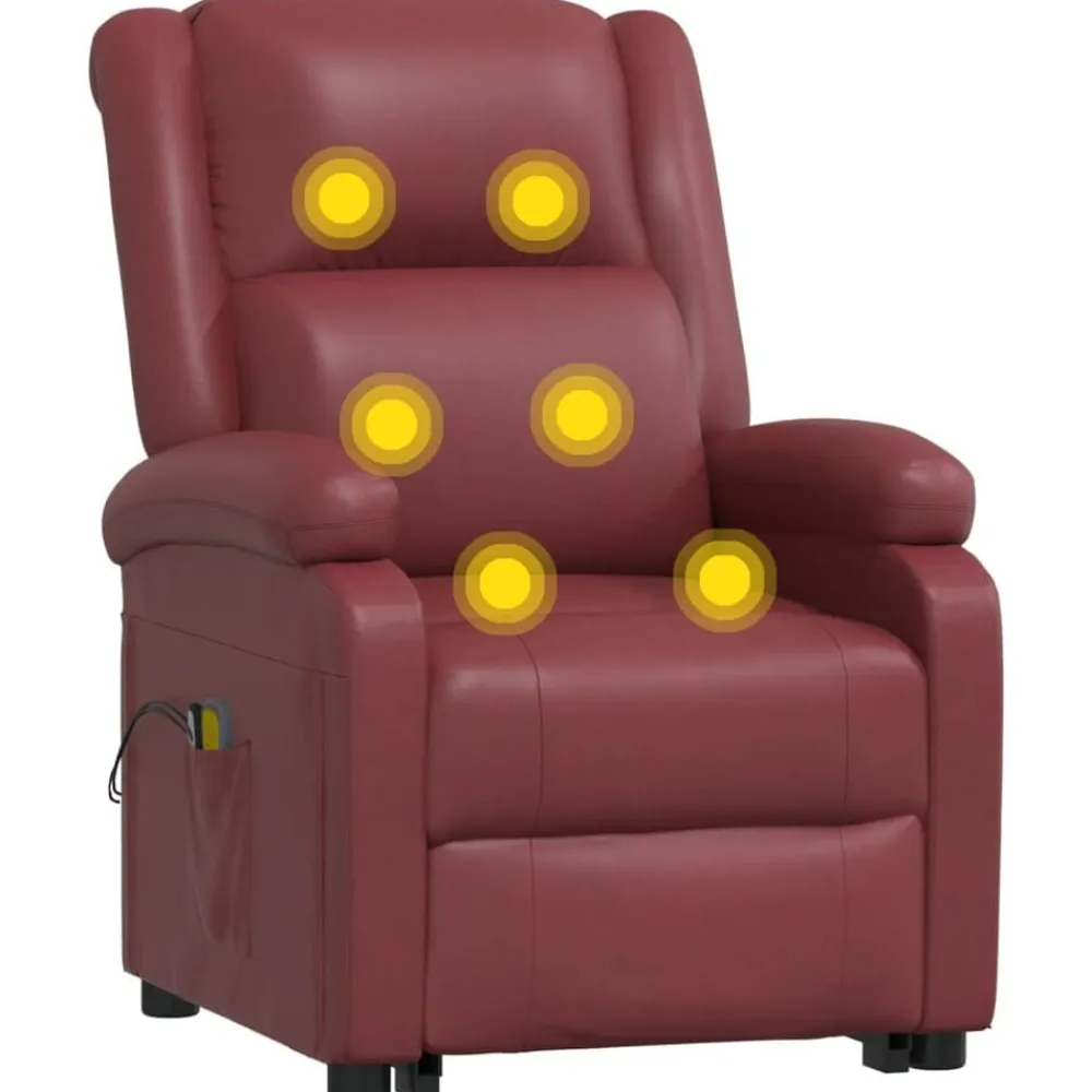 vidaXL Sillas-Sillón de masaje elevable cuero sintético rojo tinto