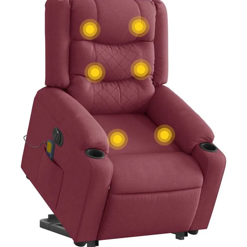 vidaXL Sillón de masaje eléctrico reclinable elevable tela rojo tinto Rojo vino tinto Online