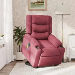 vidaXL Sillón de masaje eléctrico reclinable elevable tela rojo tinto Rojo vino tinto Online