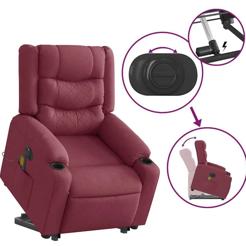 vidaXL Sillón de masaje eléctrico reclinable elevable tela rojo tinto Rojo vino tinto Online