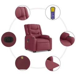 vidaXL Sillón de masaje eléctrico reclinable elevable tela rojo tinto Rojo vino tinto Online
