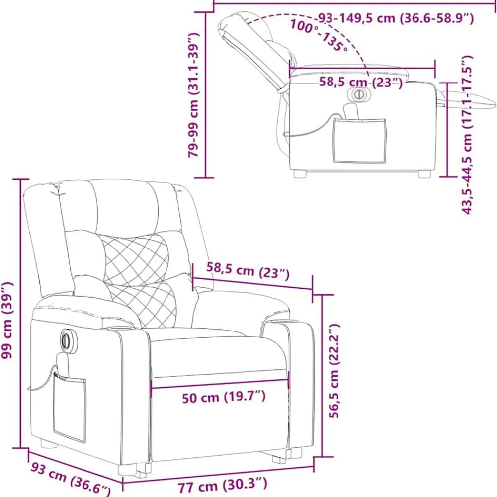vidaXL Sillón de masaje eléctrico reclinable elevable tela rojo tinto Rojo vino tinto Online