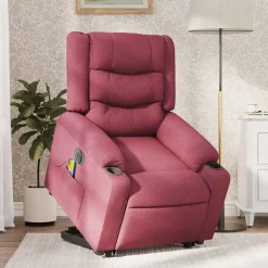 vidaXL Sillón de masaje eléctrico reclinable elevable tela rojo tinto Rojo vino tinto Online