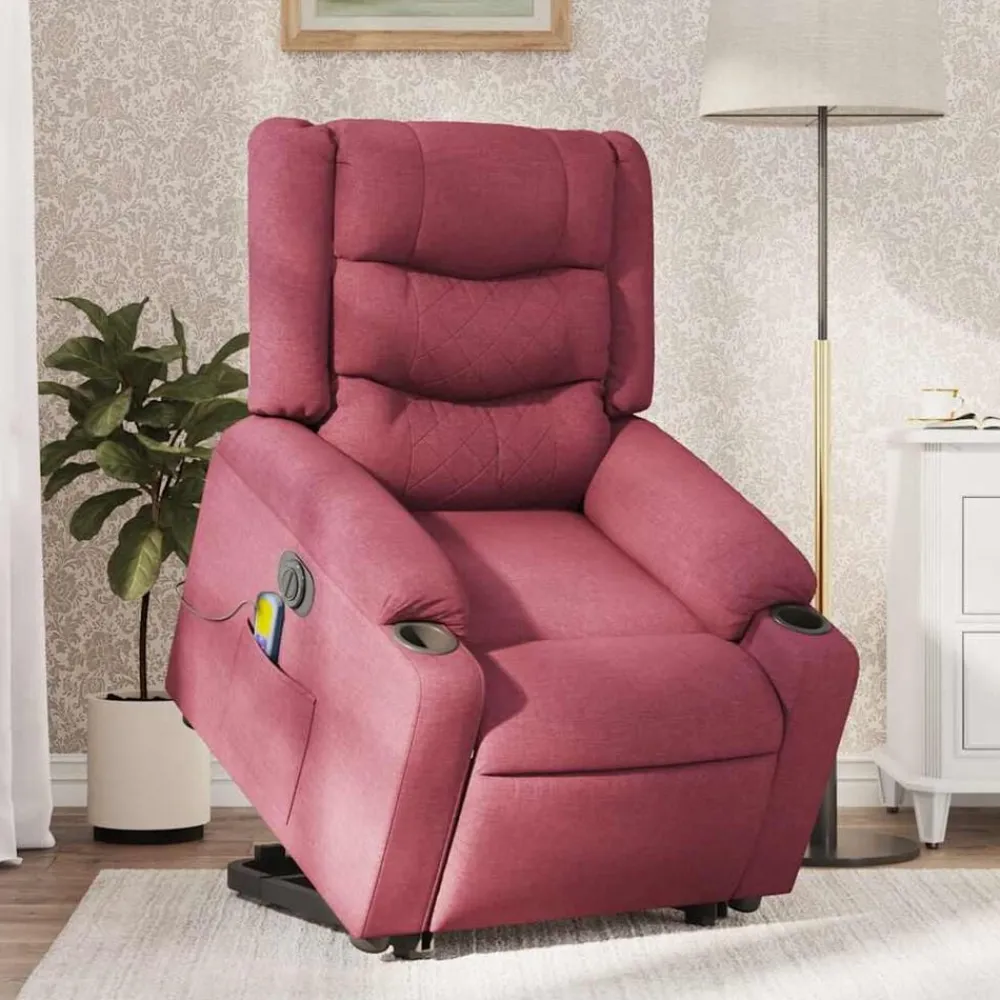 vidaXL Sillón de masaje eléctrico reclinable elevable tela rojo tinto Rojo vino tinto Online