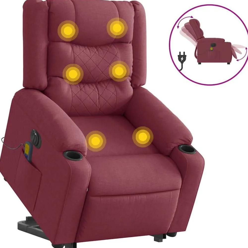 vidaXL Sillón de masaje eléctrico reclinable elevable tela rojo tinto Rojo vino tinto Online