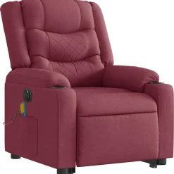 vidaXL Sillón de masaje eléctrico reclinable elevable tela rojo tinto Rojo vino tinto Online