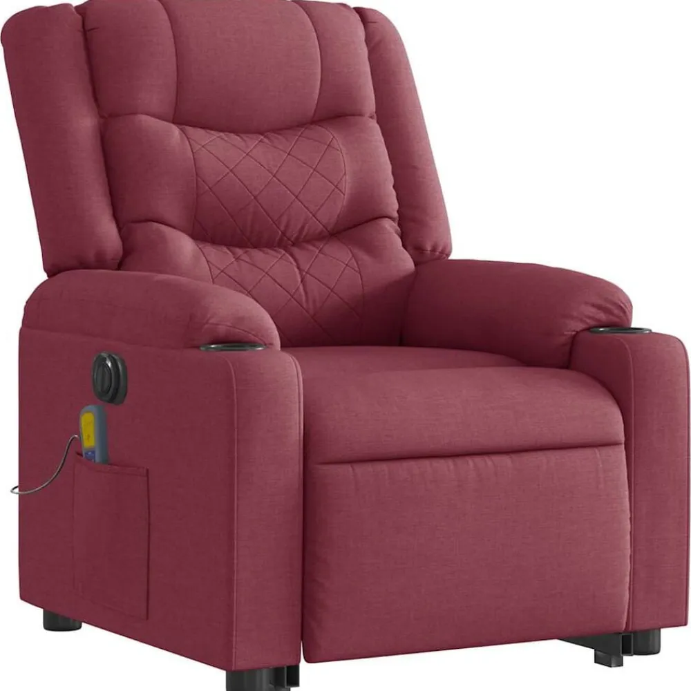 vidaXL Sillón de masaje eléctrico reclinable elevable tela rojo tinto Rojo vino tinto Online