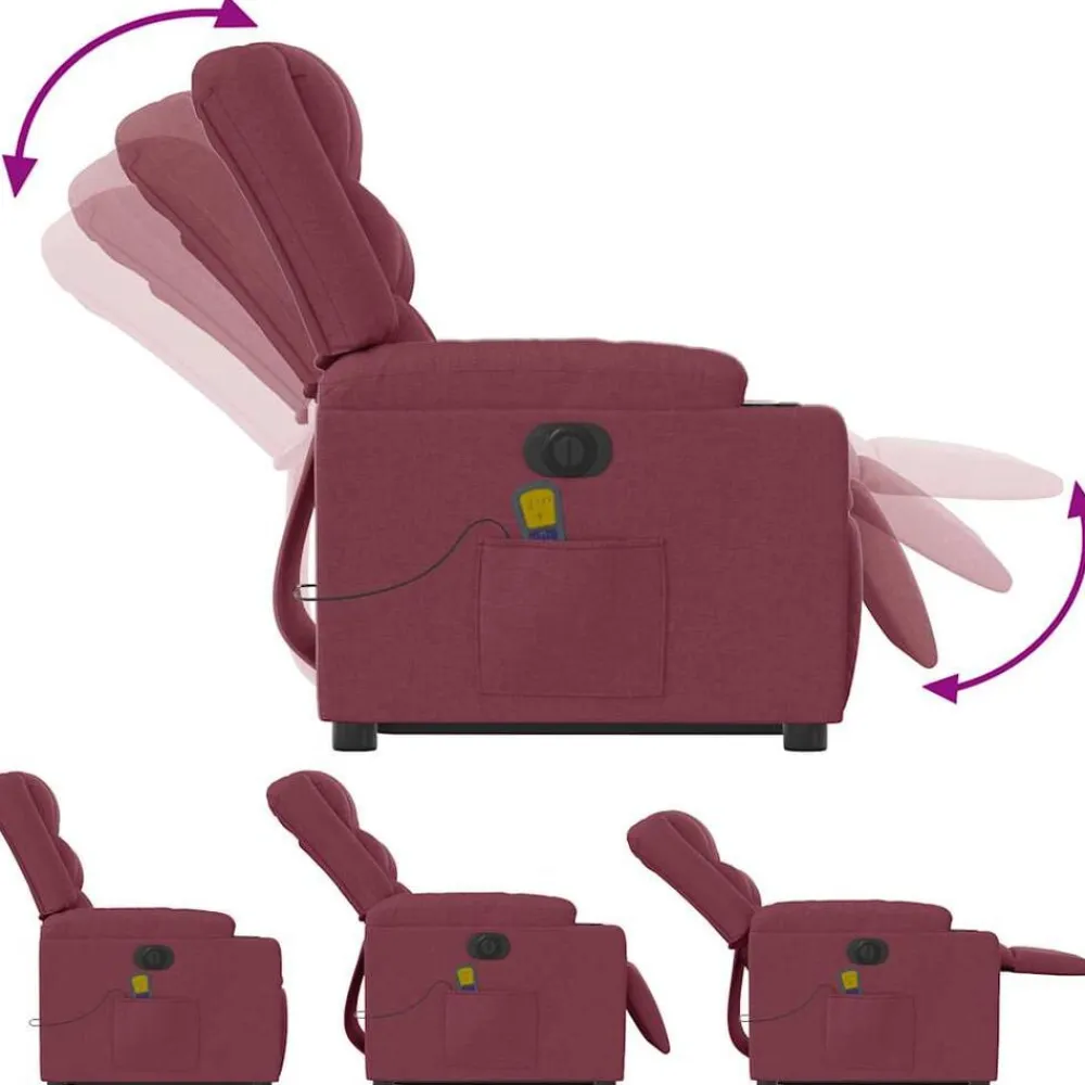 vidaXL Sillón de masaje eléctrico reclinable elevable tela rojo tinto Rojo vino tinto Online