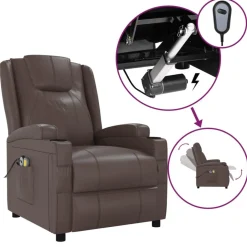 vidaXL Sillas-Sillón de masaje eléctrico cuero sintético marrón