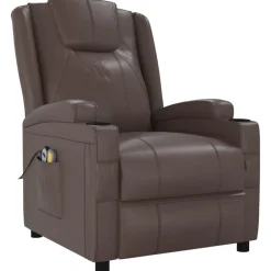 vidaXL Sillas-Sillón de masaje eléctrico cuero sintético marrón