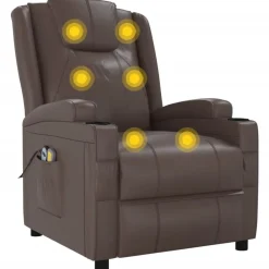 vidaXL Sillas-Sillón de masaje eléctrico cuero sintético marrón