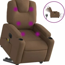 vidaXL Sillas-Sillón de masaje eléctrico reclinable elevable tela marrón