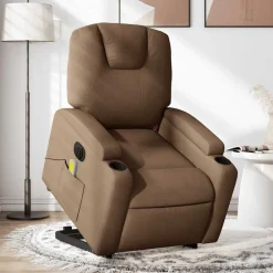 vidaXL Sillas-Sillón de masaje eléctrico reclinable elevable tela marrón
