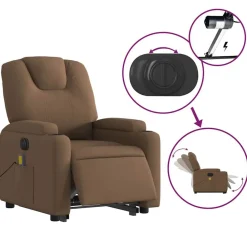 vidaXL Sillas-Sillón de masaje eléctrico reclinable elevable tela marrón