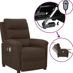 vidaXL Sillón de masaje eléctrico tela marrón oscuro Marr&oacute;n oscuro Sale