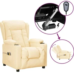 vidaXL Sillón de masaje eléctrico cuero sintético Crema Hot