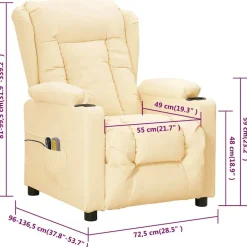 vidaXL Sillón de masaje eléctrico cuero sintético Crema Hot