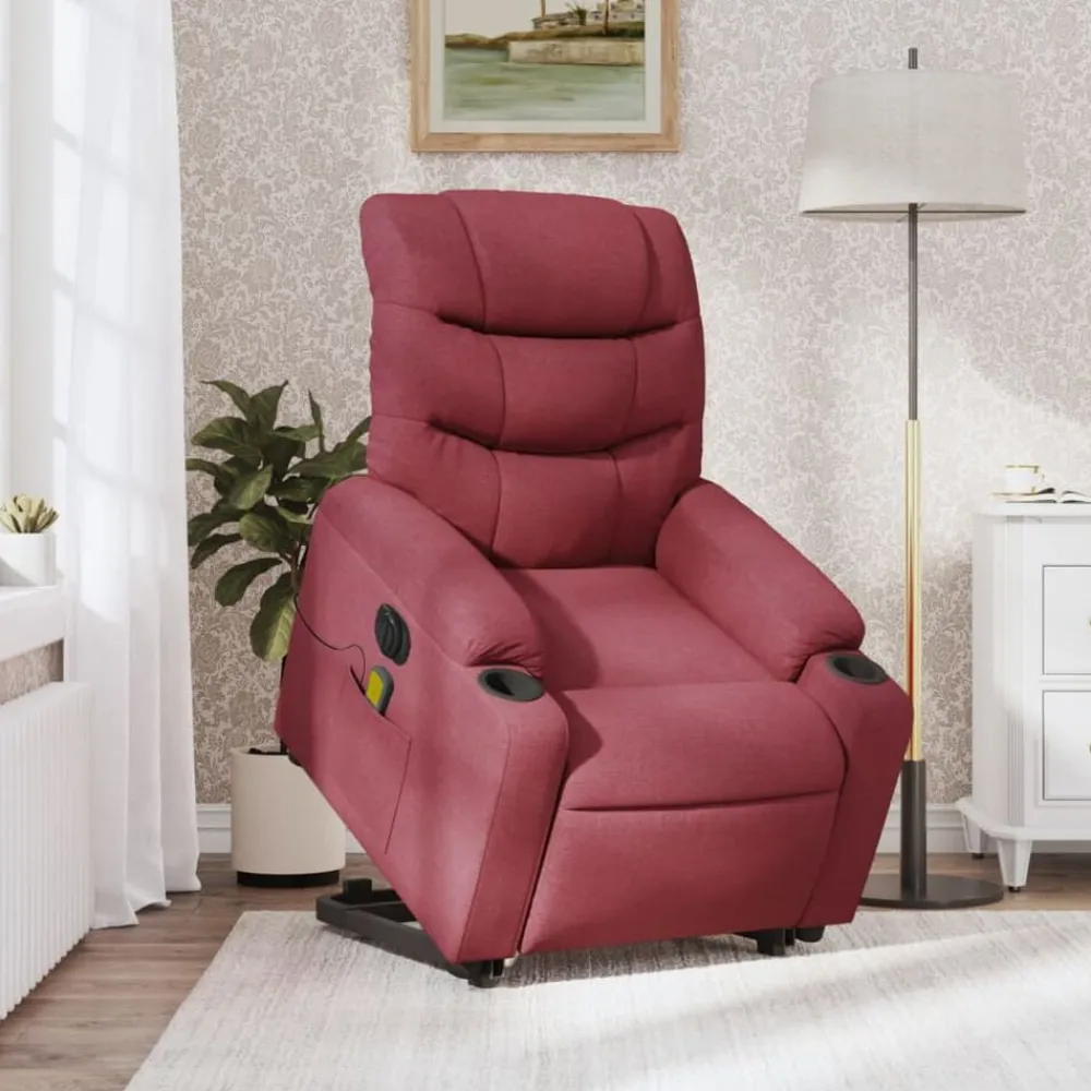 vidaXL Sillas-Sillón de masaje elevable eléctrico tela rojo tinto