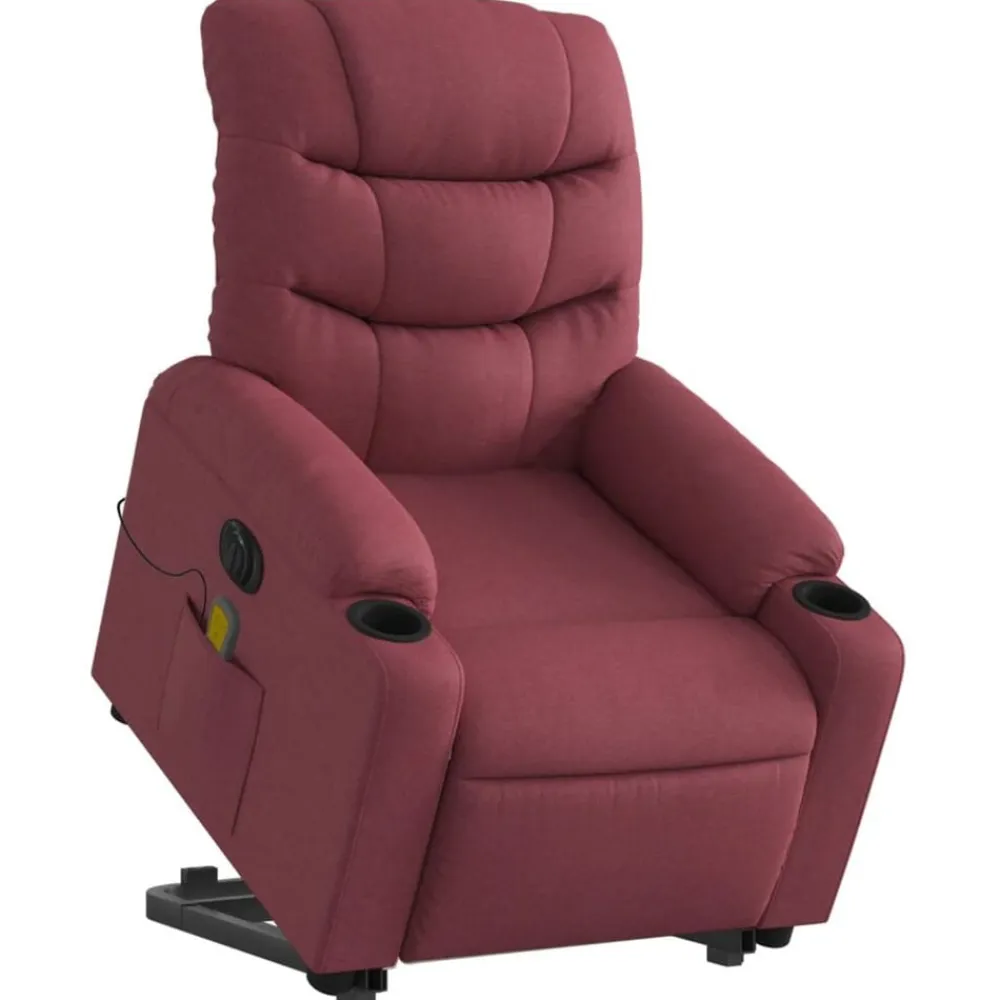vidaXL Sillas-Sillón de masaje elevable eléctrico tela rojo tinto
