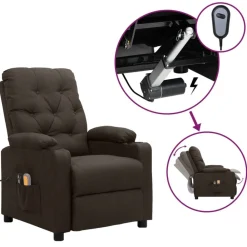 vidaXL Sillas-Sillón de masaje eléctrico tela marrón oscuro