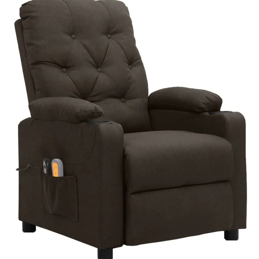 vidaXL Sillas-Sillón de masaje eléctrico tela marrón oscuro
