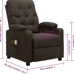 vidaXL Sillas-Sillón de masaje eléctrico tela marrón oscuro