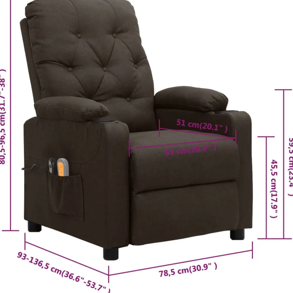vidaXL Sillas-Sillón de masaje eléctrico tela marrón oscuro