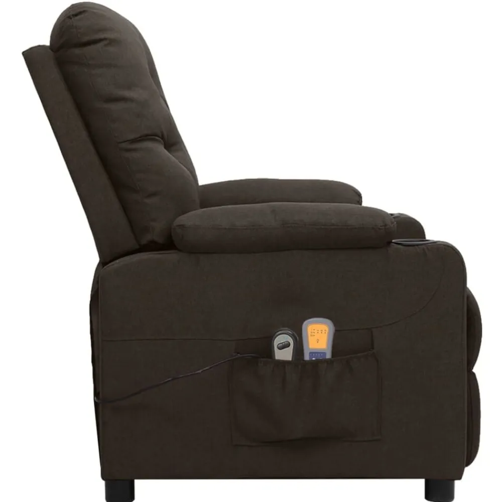 vidaXL Sillas-Sillón de masaje eléctrico tela marrón oscuro