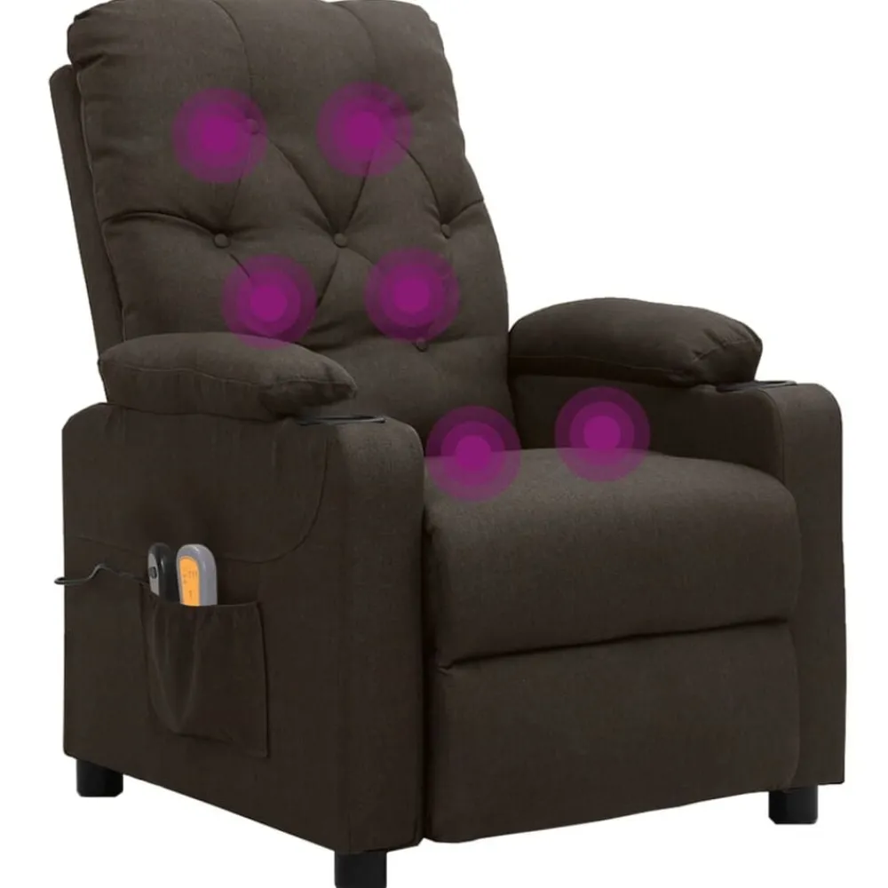 vidaXL Sillas-Sillón de masaje eléctrico tela marrón oscuro