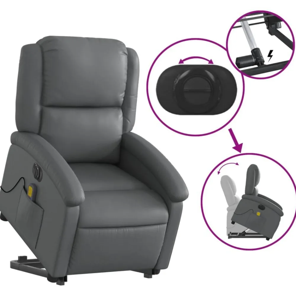 vidaXL Sillas-Sillón de masaje elevable eléctrico cuero sintético