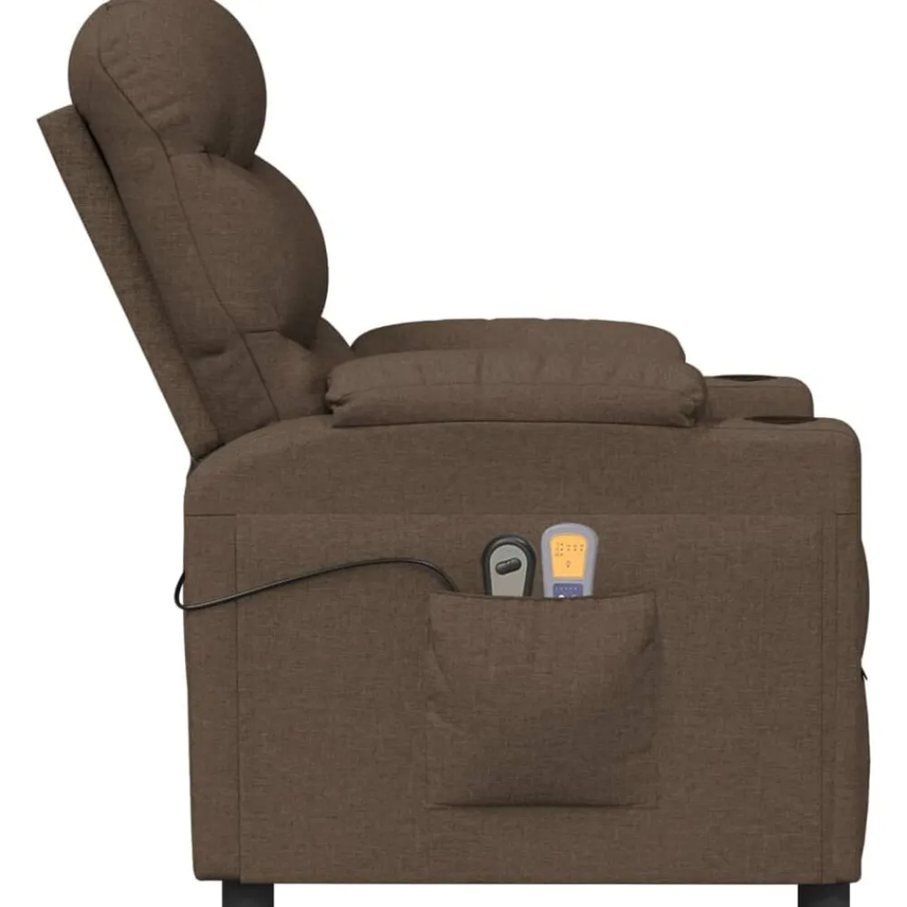 vidaXL Sillas-Sillón de masaje eléctrico tela marrón