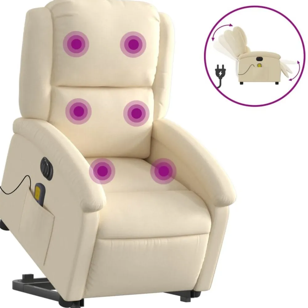 vidaXL Sillón de masaje eléctrico reclinable elevable tela Crema New