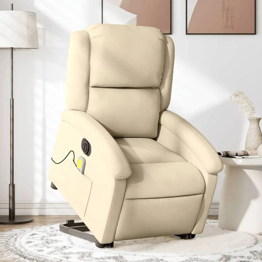 vidaXL Sillón de masaje eléctrico reclinable elevable tela Crema New