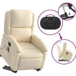 vidaXL Sillón de masaje eléctrico reclinable elevable tela Crema New