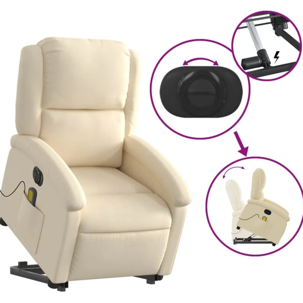 vidaXL Sillón de masaje eléctrico reclinable elevable tela Crema New