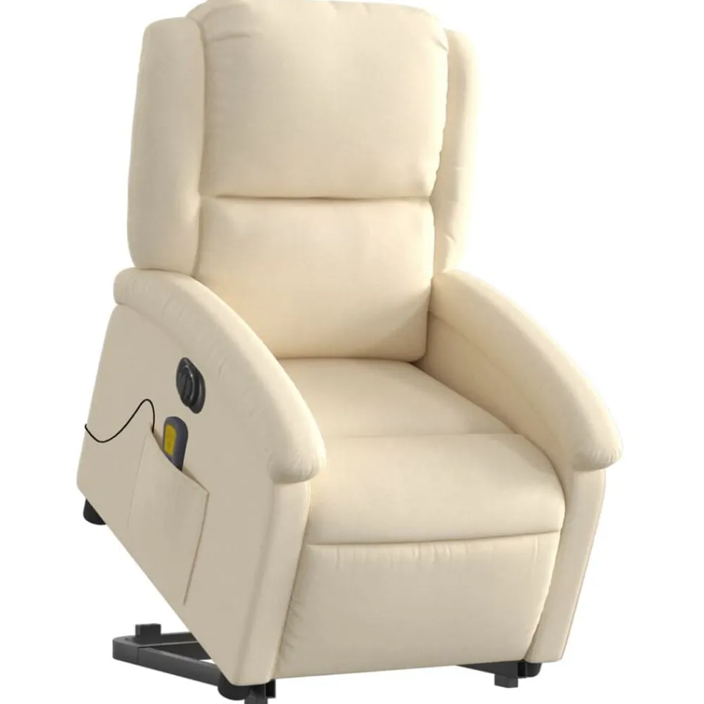 vidaXL Sillón de masaje eléctrico reclinable elevable tela Crema New