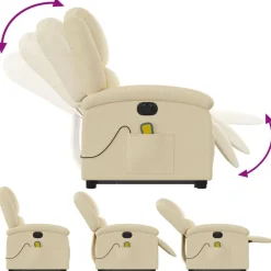 vidaXL Sillón de masaje eléctrico reclinable elevable tela Crema New