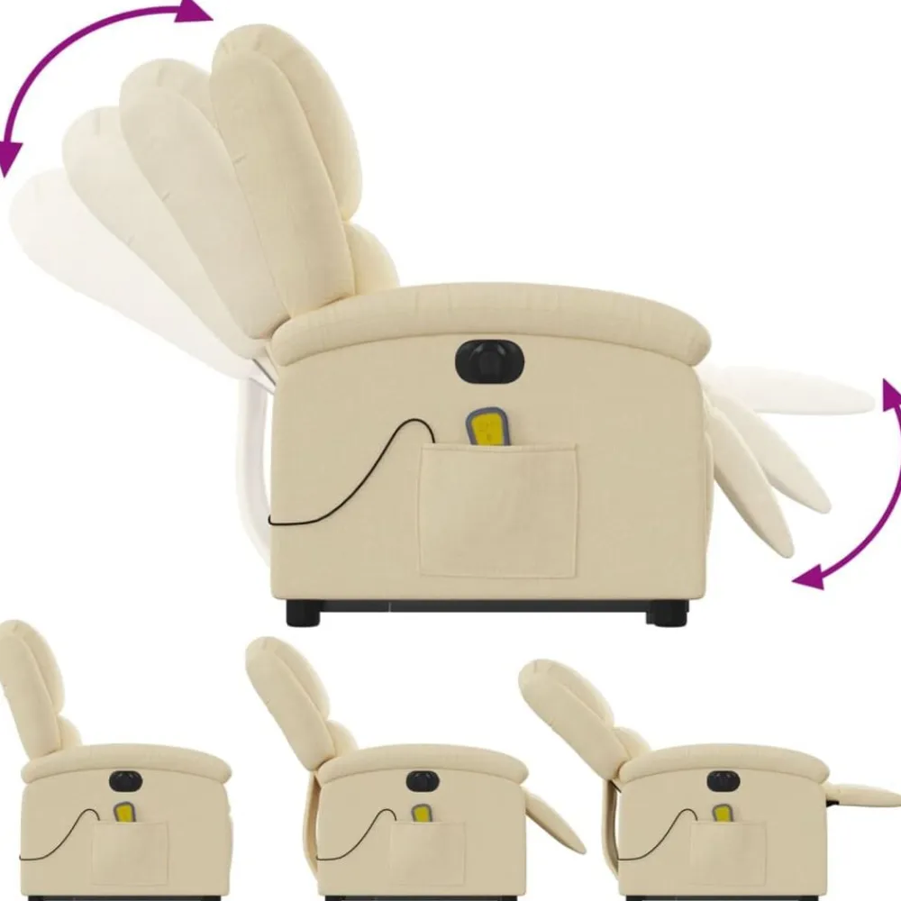 vidaXL Sillón de masaje eléctrico reclinable elevable tela Crema New