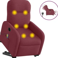 vidaXL Sillón de masaje eléctrico reclinable elevable tela rojo tinto Rojo vino tinto Discount