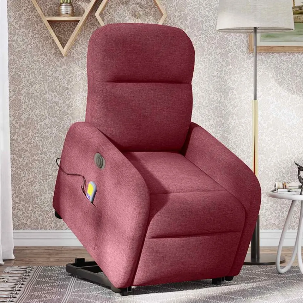 vidaXL Sillón de masaje eléctrico reclinable elevable tela rojo tinto Rojo vino tinto Discount