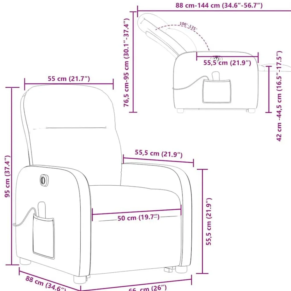 vidaXL Sillón de masaje eléctrico reclinable elevable tela rojo tinto Rojo vino tinto Discount
