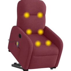 vidaXL Sillón de masaje eléctrico reclinable elevable tela rojo tinto Rojo vino tinto Discount