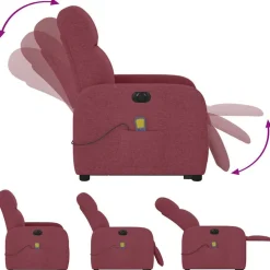 vidaXL Sillón de masaje eléctrico reclinable elevable tela rojo tinto Rojo vino tinto Discount